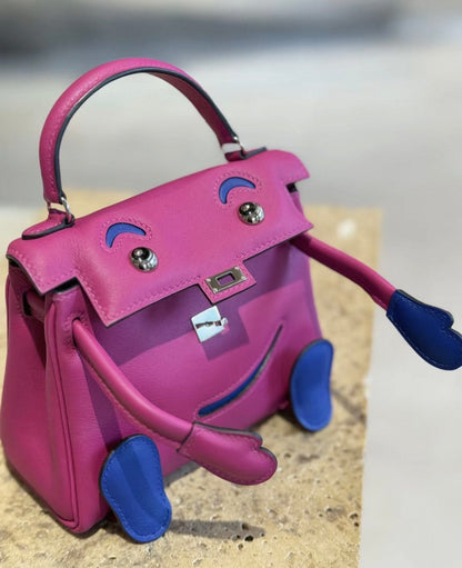 Hermes Kelly Doll Rose/Purple/Blue swift leather palladium hardware