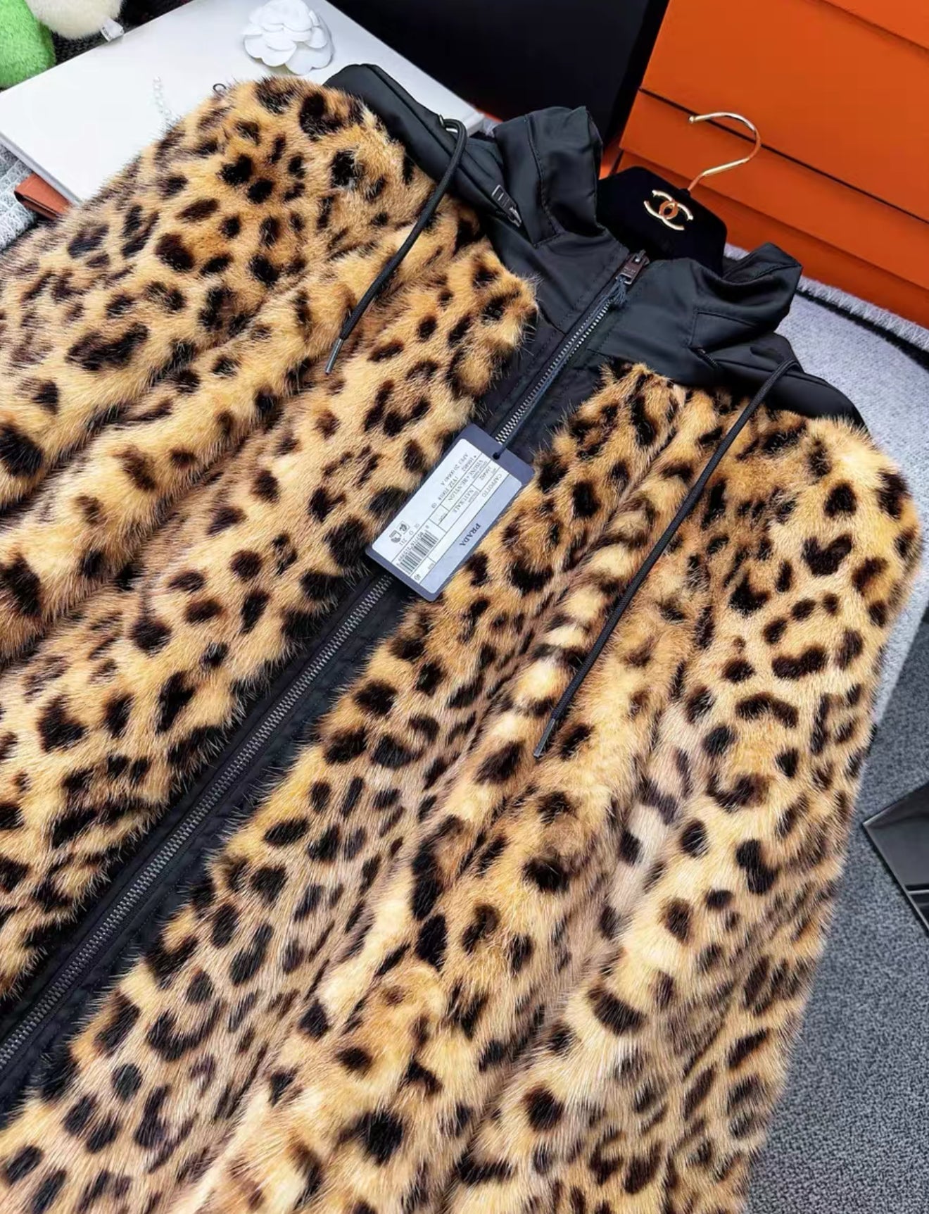 Prada leopard print hooded mink fur coat