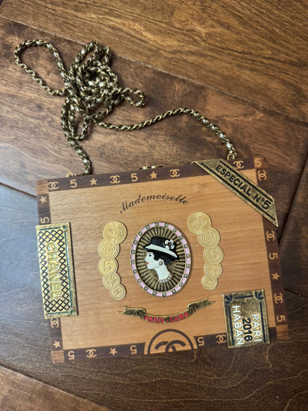 CHANEL Wood Havana By Night Cigar Box Minaudiere Brown