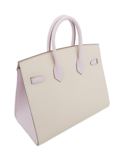 Hermès Birkin 25 Sellier Craie and Mauve Pale Epsom Gold Hardware