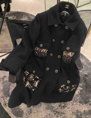 Chanel 20A black coat with gold embroidery details 38FR