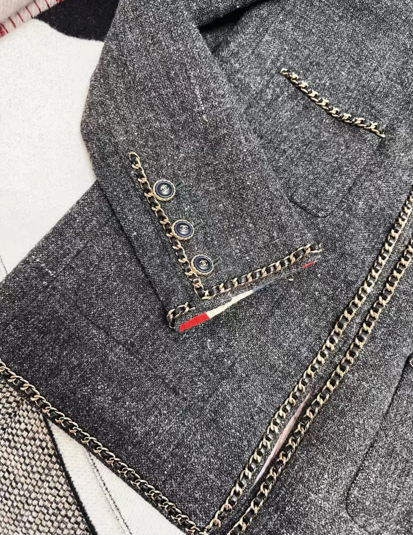 Chanel 19b Gray Tweed with gold Chain jacket