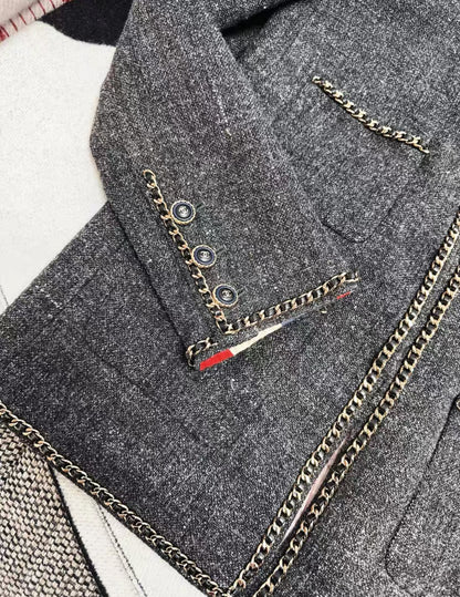 Chanel 19b Gray Tweed with gold Chain jacket