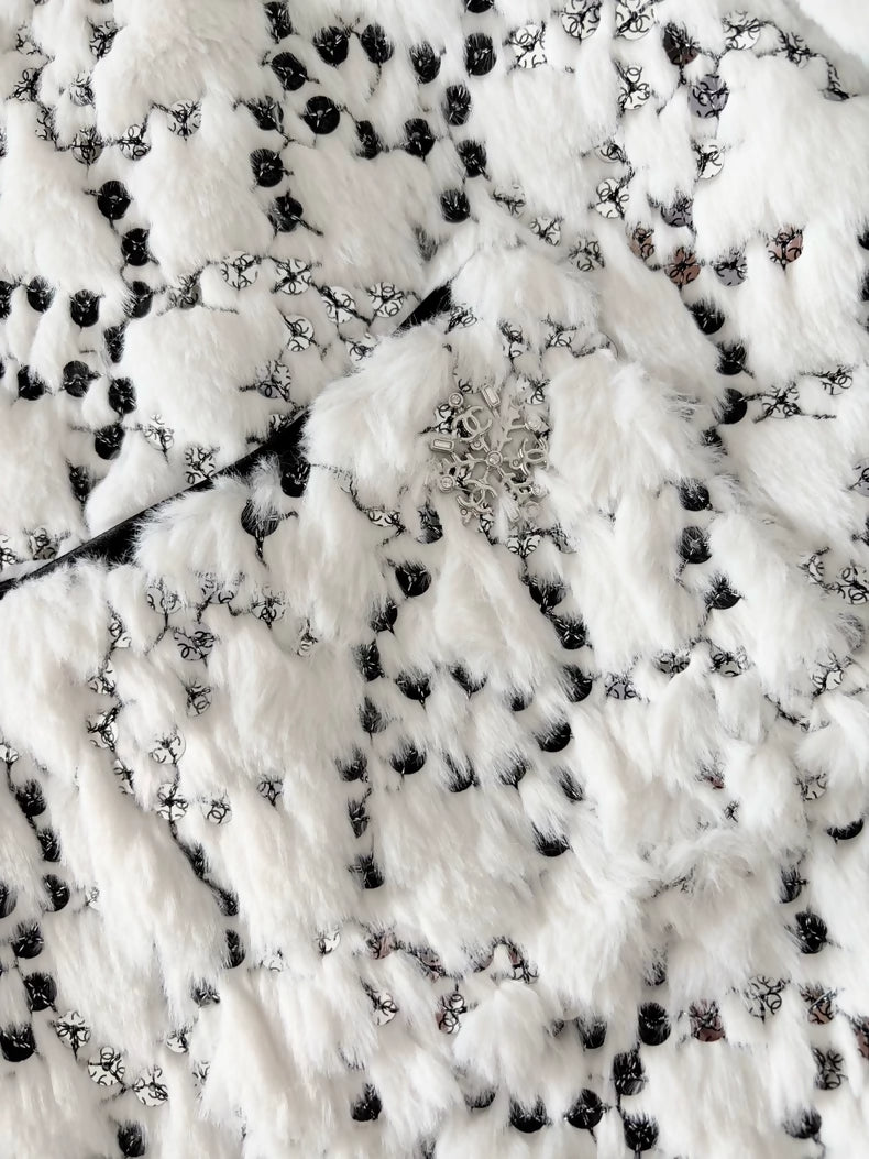 Chanel 25N White Sequined Fur Coat