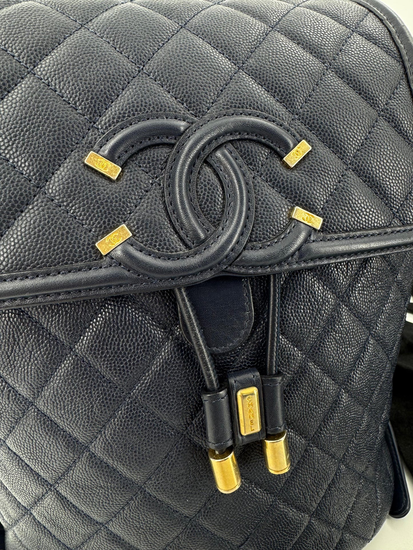 Chanel Dark Blue leather backpack with gold hardware