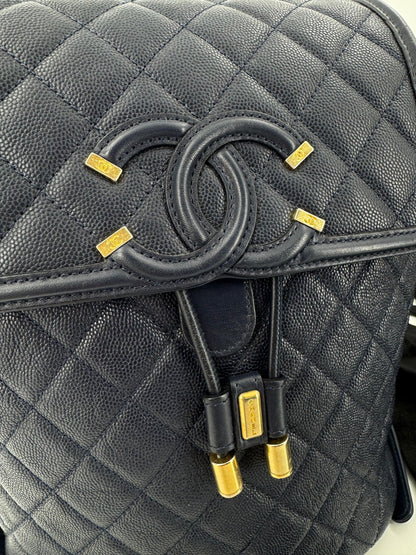 Chanel Dark Blue leather backpack with gold hardware