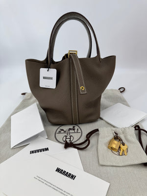 Hermes Picotin 18 touch Etoupe crocodile/Togo Leather gold hardware