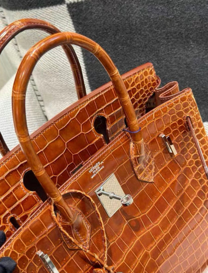 Hermès Birkin 30 shiny Alligator Fauve Barenia Palladium Hardware