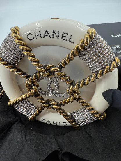 Chanel White Strass and Resin Nautical Wheel Minaudière Bronze Hardware, 2018 Métiers D'art