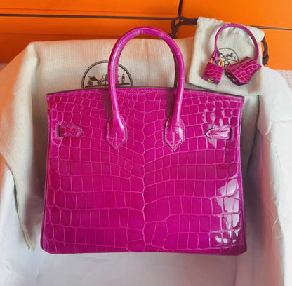 Hermès Birkin 25 Rose Scheherazade shiny crocodile leather gold hardware