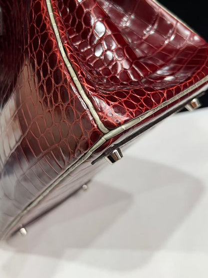 Hermes Birkin 30 Bordeaux Shiny Crocodile Leather Palladium Hardware