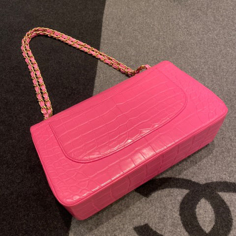 Super Rare Chanel Medium flap Pink Barbie Matte Crocodile leather with gold hardware