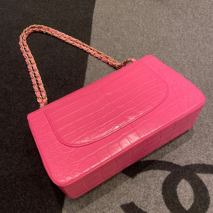 Super Rare Chanel Medium flap Pink Barbie Matte Crocodile leather with gold hardware