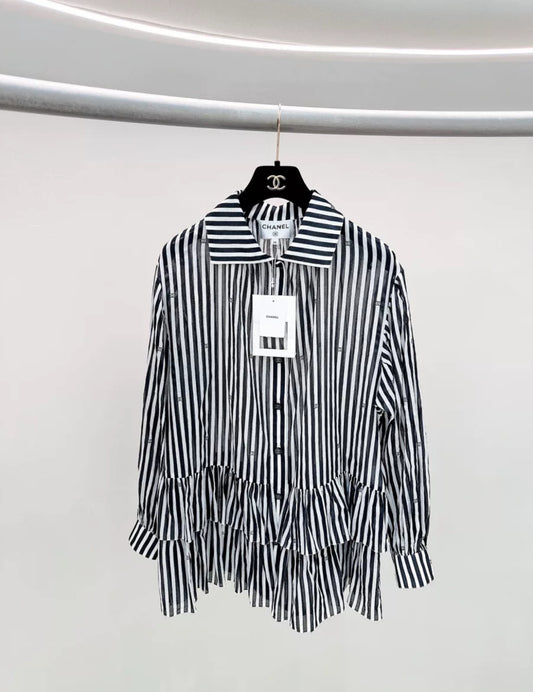 Chanel 24M coco beach striped shirt with CC logo and sparkling diamonds