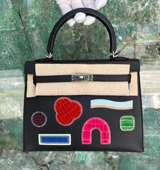 Limited edition Hermes Kelly 25 Broderie palladium hardware