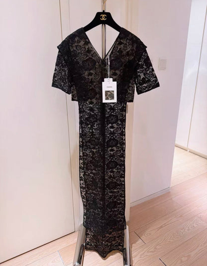 Chanel 23A Black Lace Cover-Up Dress