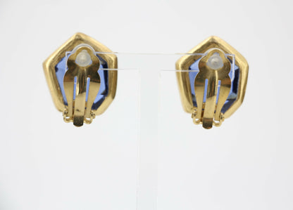 Chanel 01A Gripoix Blue Gold-Plated Clip-on Earrings