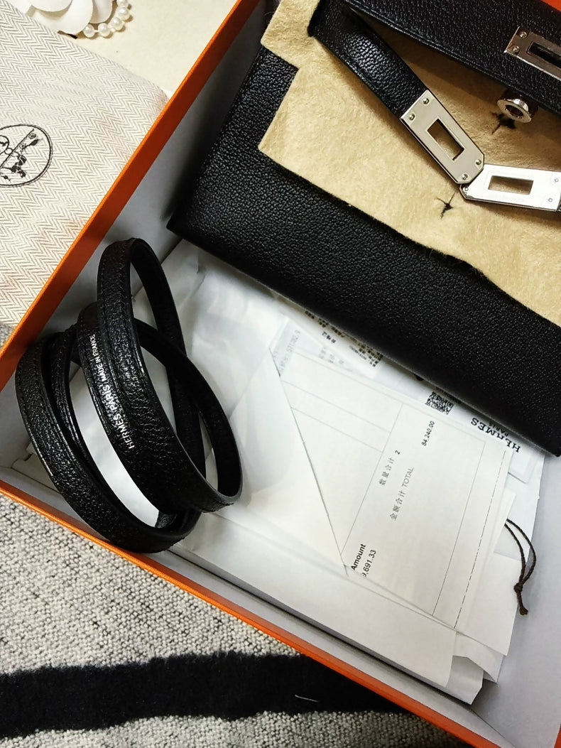 Hermes Mini Kelly 20 black chevre leather palladium hardwrae