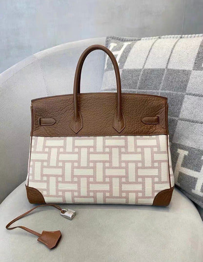 Hermes Birkin 35 Mosaic Special Limited Edition Creme Tan Brown