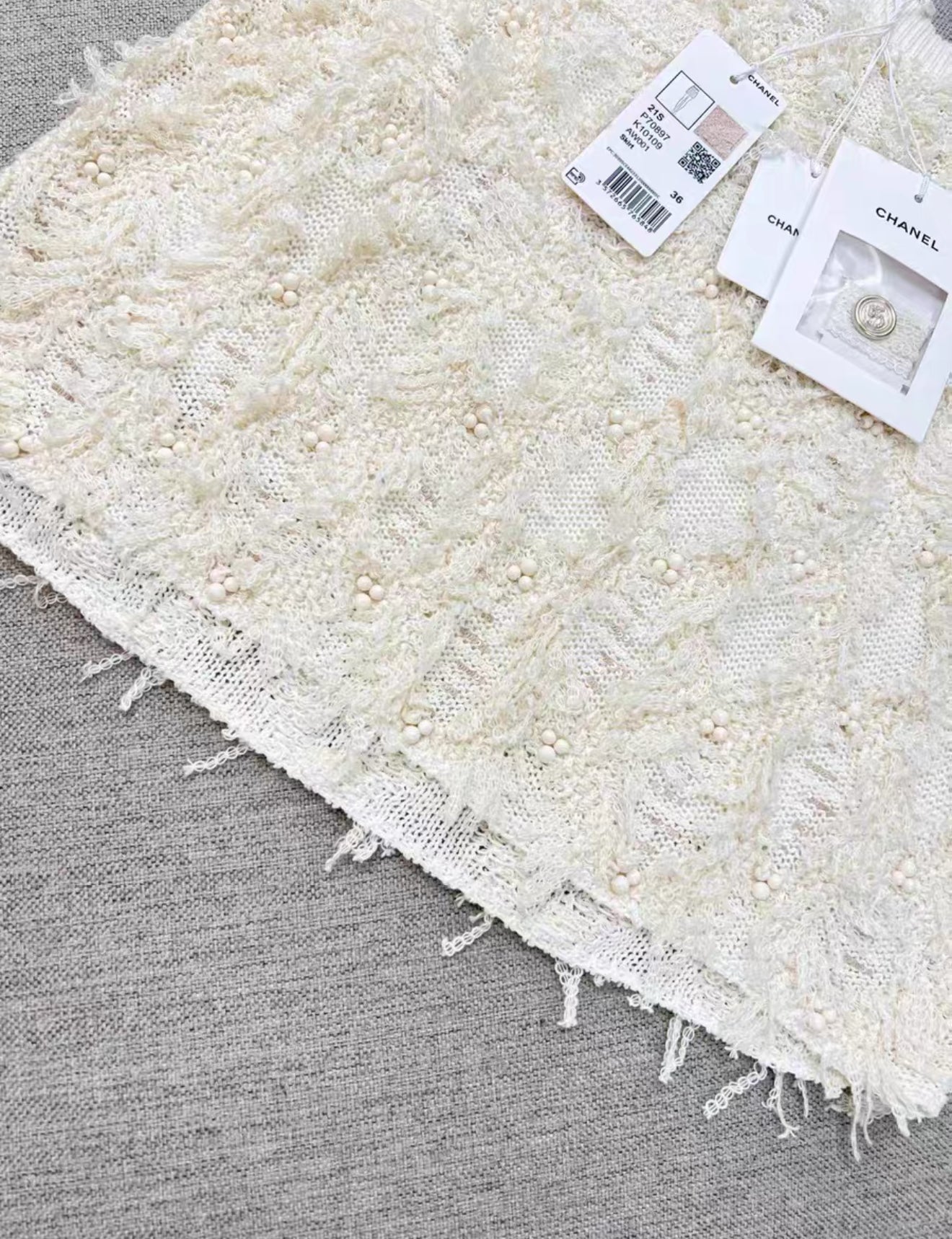 Chanel 21S ecru tweed skirt