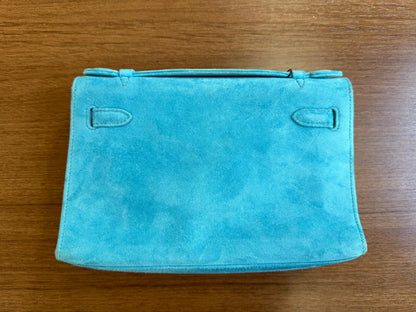 Hermes Kelly Pochette Blue Doblis Suede leather palladium hardware