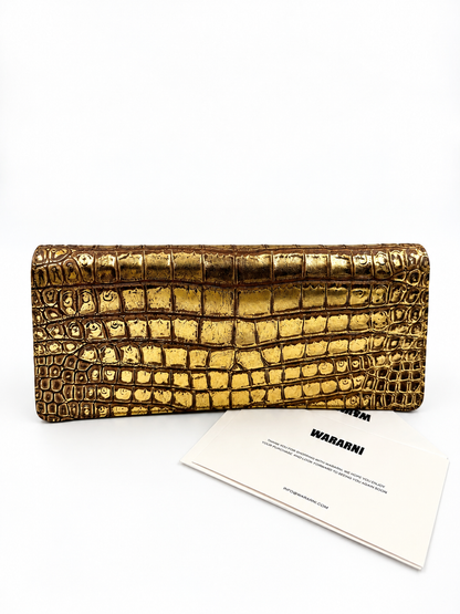 Chanel 19A Gold Crocodile Embossed Paris-New York Coco Scarab Ancient Egyptian Clutch Gold Hardware