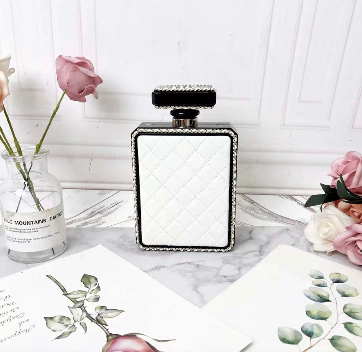 Chanel 22S limited edition White Quilted Leather Perfume Bottle Minaudiere Gold Hardware