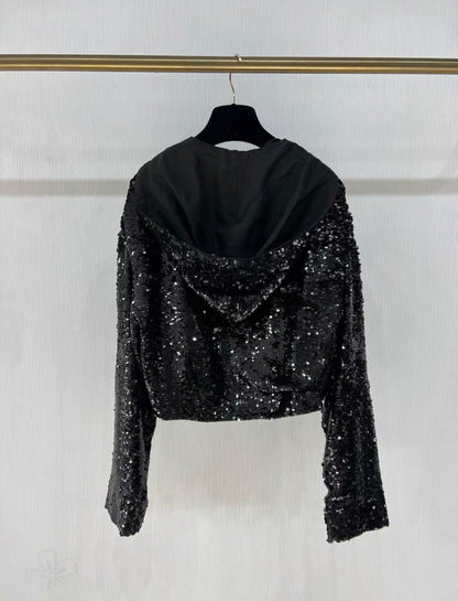 PRADA SEQUIN-EMBELLISHED CHIFFON HOODIE Size 36