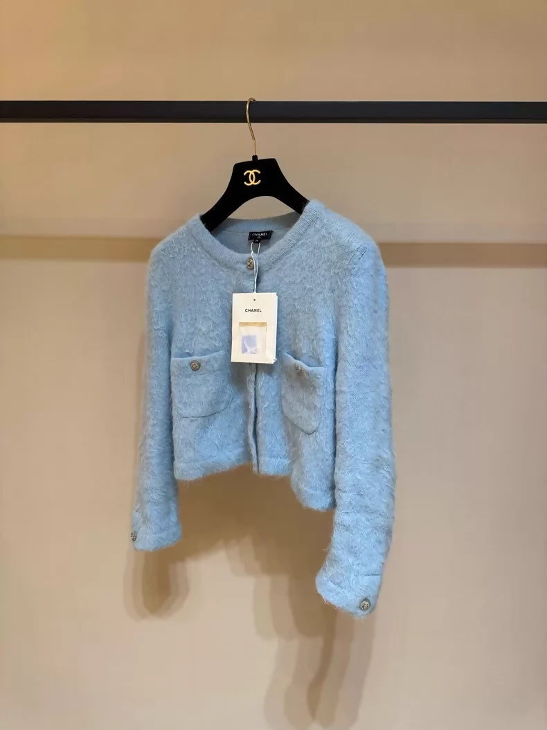 Chanel 19N blue mohair cardigan