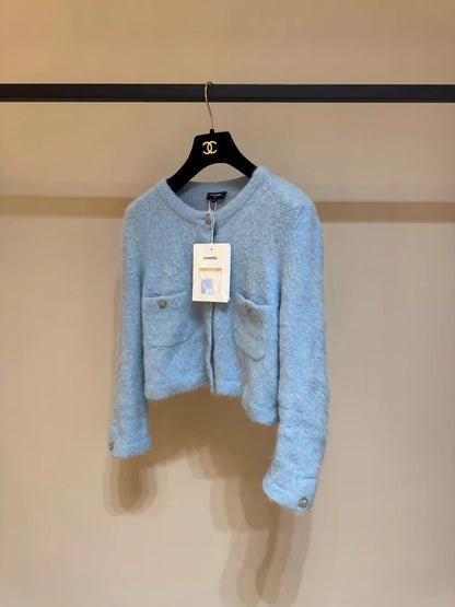 Chanel 19N blue mohair cardigan
