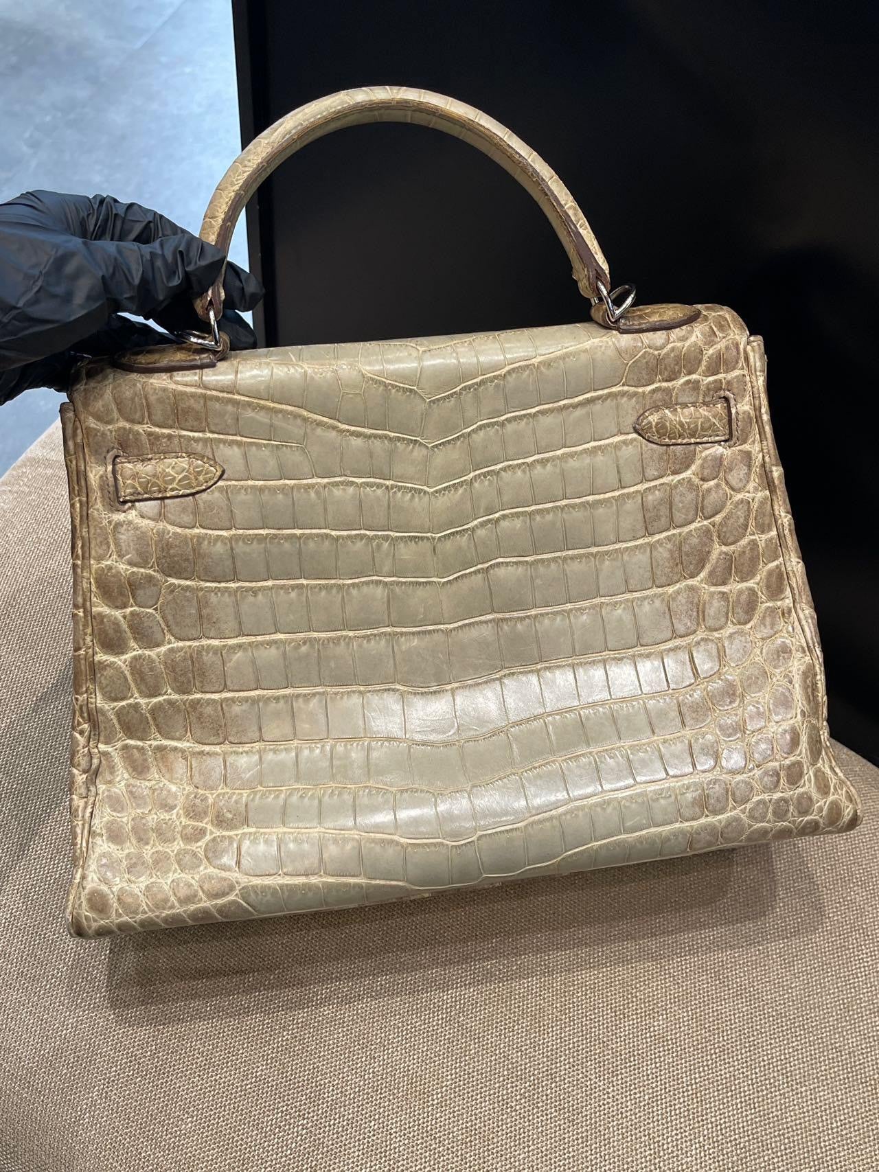 Hermès Kelly 32 Himalaya Gris Cendre Crocodile leather Palladium Hardware