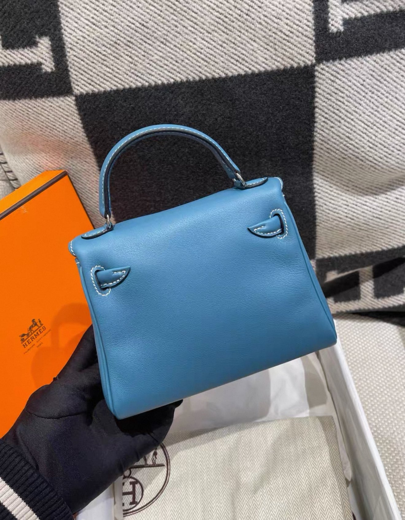 Hermès Kelly doll blue denim swift leather palladium hardware