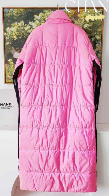 Rare Vintage Chanel by Karl Lagerfeld pink silk puffer coat with Gripoix buttons, fw 1996