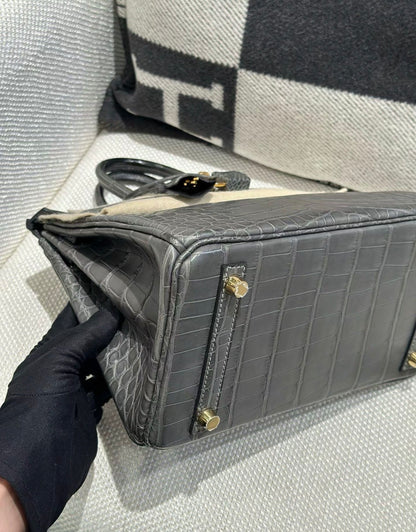 Hermes Birkin 25 graphite matte alligator gold hardware