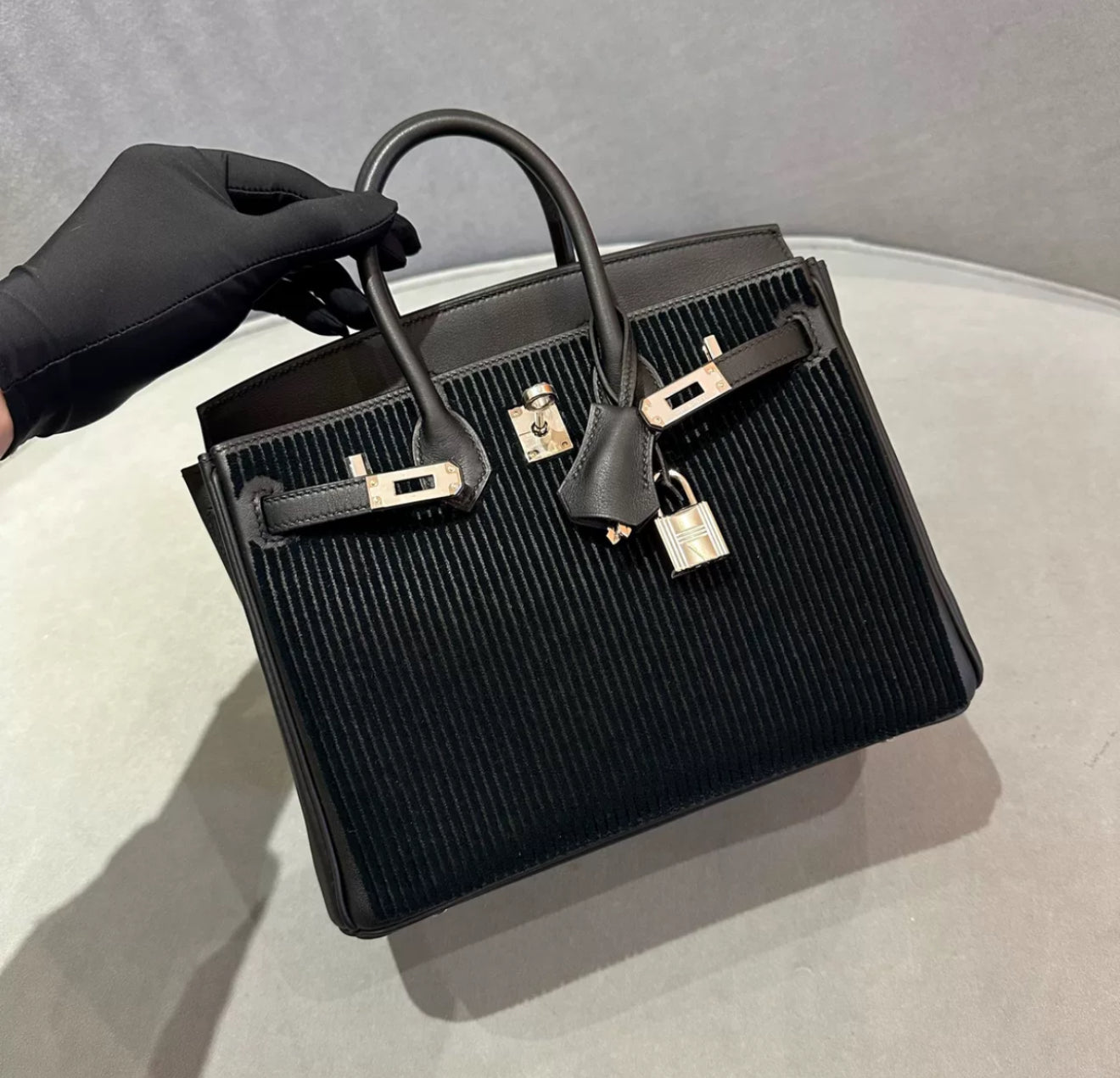 Hermès Limited Edition Black Swift Côte à Côte Tuffetage Birkin 25