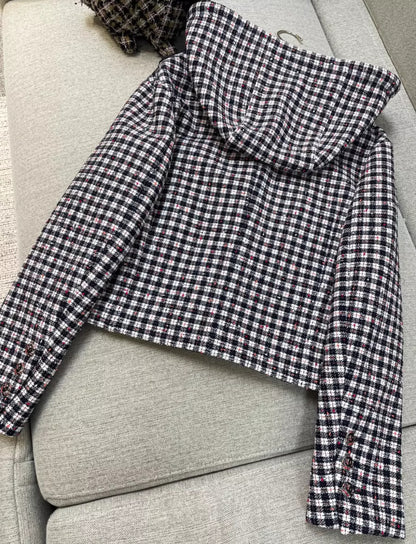 Chanel 24B Black, Ecru & Red Stretch wool tweed jacket