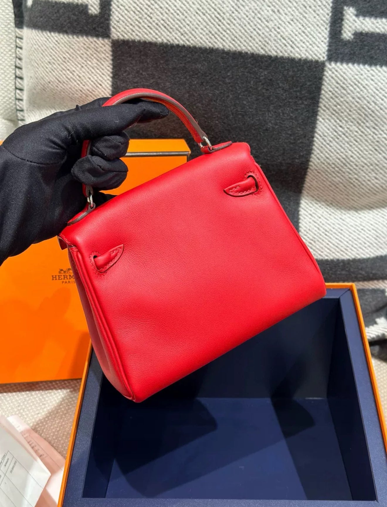 Hermes kelly doll Red Swift leather with Palladium Hardware