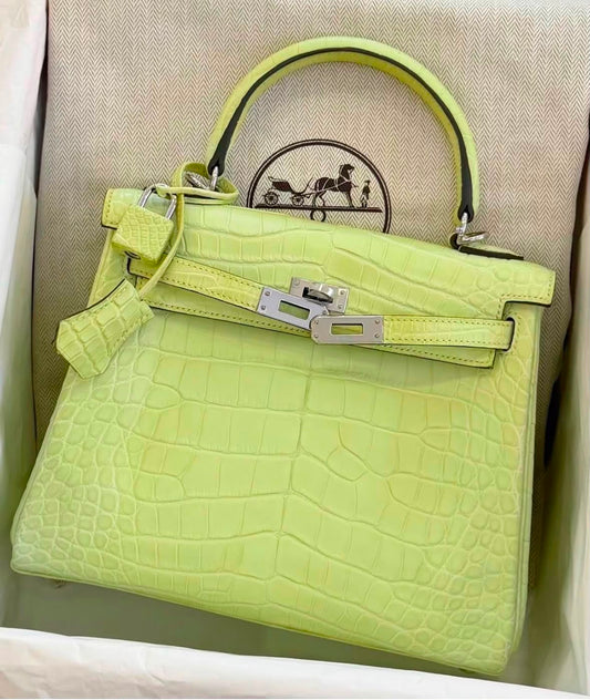 Hermes kelly 25 Jaune Bourgeon Matte Alligator Leather Palladium hardware