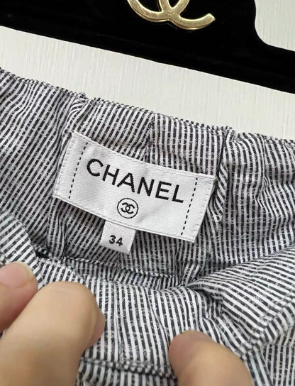 Chanel 24p gray stripped cc logo wide leg pants size 34