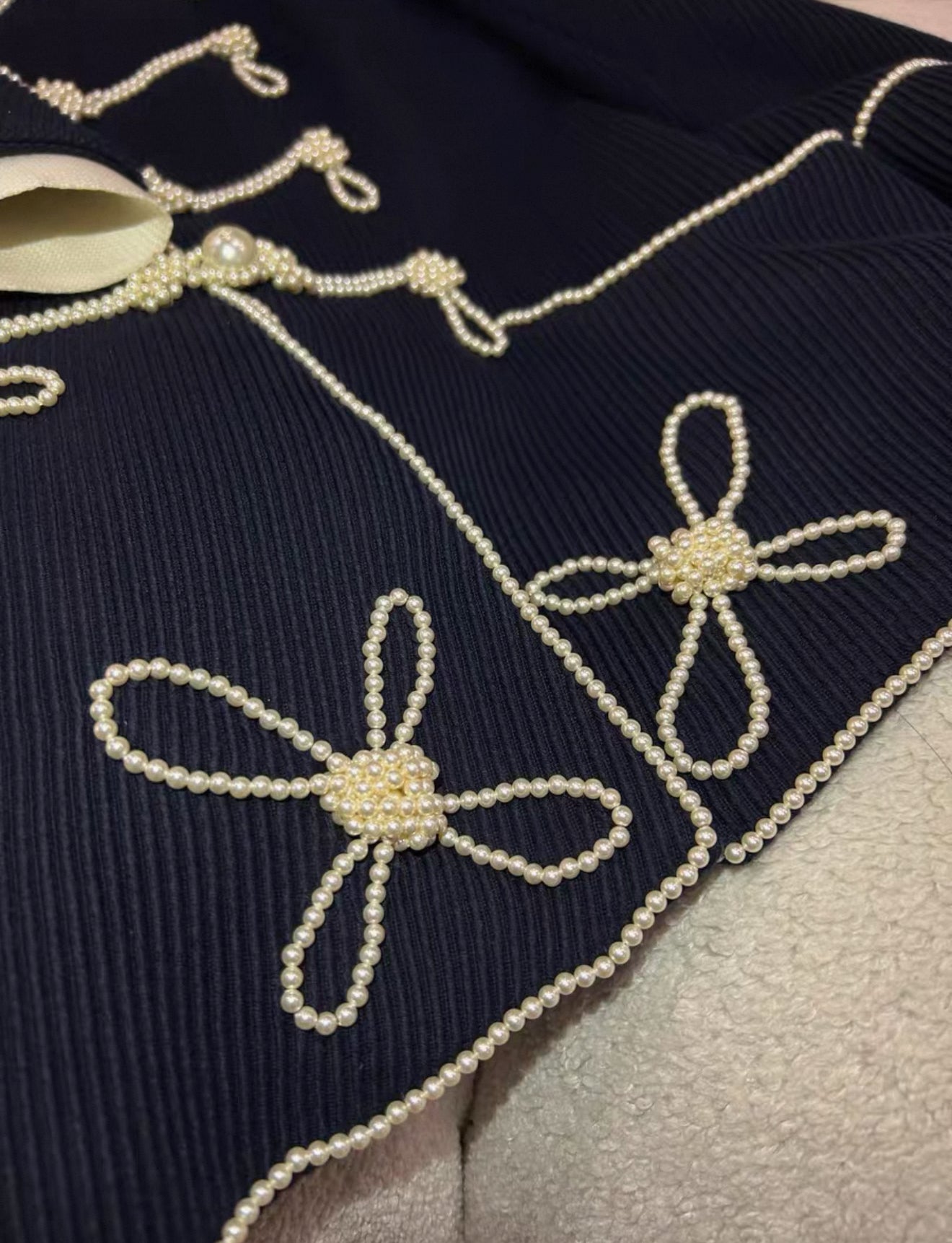 Chanel 09P Pearl Button Navy Blue Military Jacket FR42