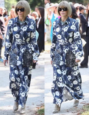 Chanel 22B Blue Silk Camellia Sequined Maxi Dress