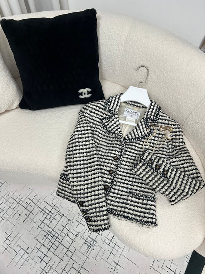 CHANEL Chidori Pattern Coco Button Tweed Jacket