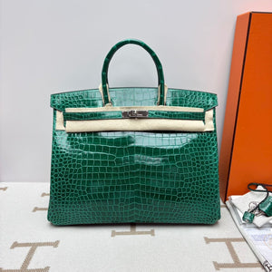 Hermes Birkin 40 vert emerald shiny porosus palladium hardware