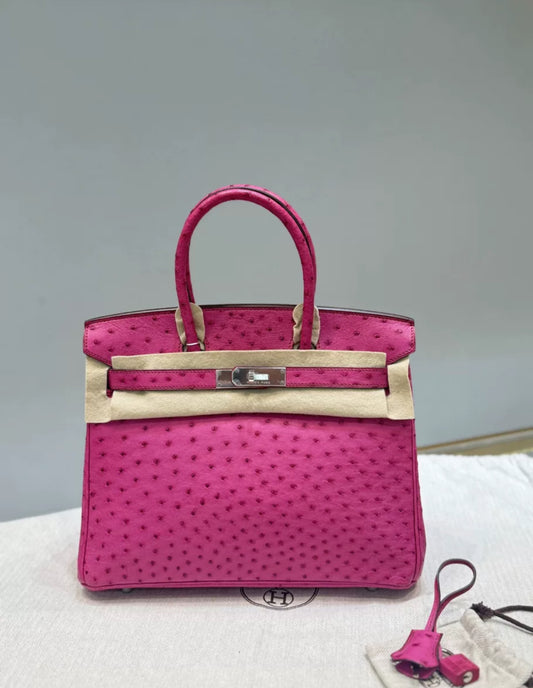 Hermès Birkin 30 Fuchsia Ostrich Leather Palladium Hardware