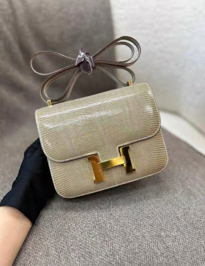 HERMES CONSTANCE 19 SHINY FICELLE NILOTICUS LIZARD WITH GOLD HARDWARE