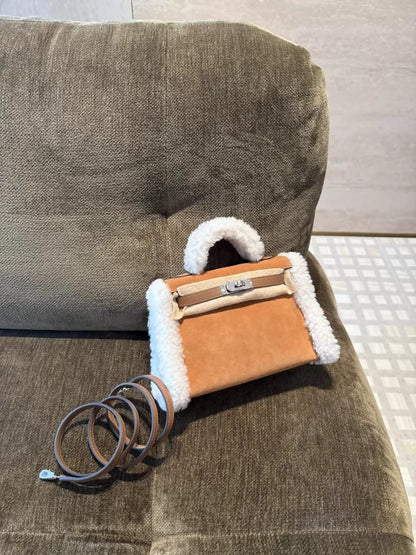 Hermès Kelly Mini Teddy Plush Shearling Chamois/Ecru/Alezan Palladium Hardware