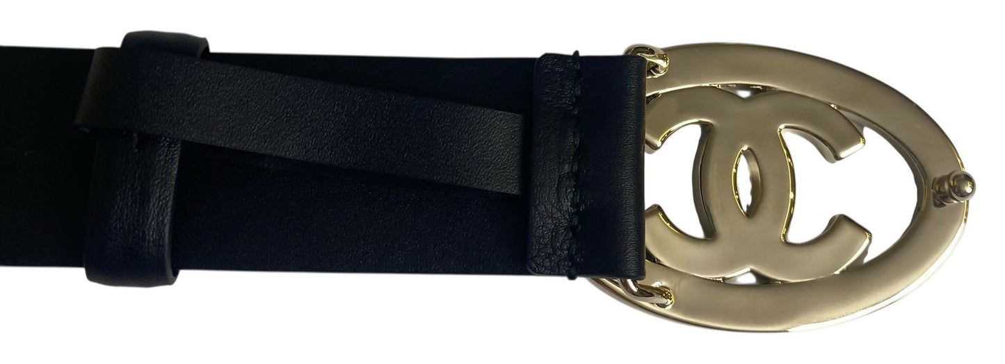 Chanel 24A Black White CC Enamel Lambskin Leather Belt Size 80/32