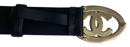 Chanel 24A Black White CC Enamel Lambskin Leather Belt Size 80/32