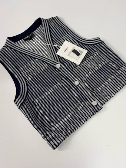 Chanel 25P Blue and White Striped Vest