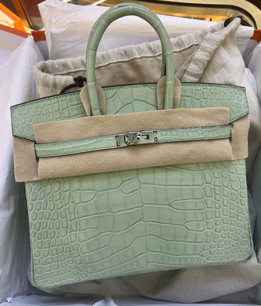 Hermes Birkin 25 Vert d’Eau Matte Alligator Palladium hardware